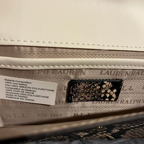 Lauren Ralph Lauren Belt Bag Millbrook Clutch Snakeskin Print Leather Black Tan - Picture 3 of 4